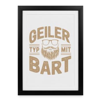 gars avec barbe barbe barbier barbe complète - Affiche encadrée (27 × 37 cm) - noir - Devant