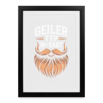 gars avec barbe barbe barbier barbe complète - Affiche encadrée (27 × 37 cm) - noir - Devant