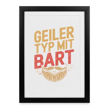 gars avec barbe barbe barbier barbe complète - Affiche encadrée (27 × 37 cm) - noir - Devant