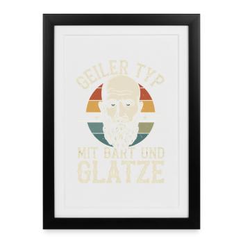 homme avec barbe et tête chauve porteur de barbe - Affiche encadrée (27 × 37 cm) - noir - Devant