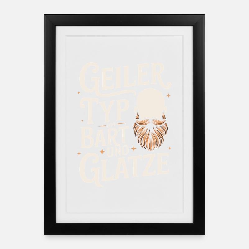 Geiler Typ Mit Bart & Glatze Glatzkopf Bartträger - Gerahmtes Poster (27 × 37 cm) - Schwarz