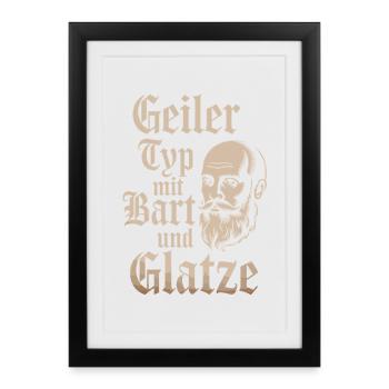 homme avec barbe et tête chauve porteur de barbe - Affiche encadrée (27 × 37 cm) - noir - Devant