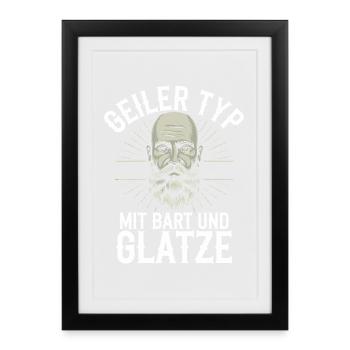 homme avec barbe et tête chauve porteur de barbe - Affiche encadrée (27 × 37 cm) - noir - Devant