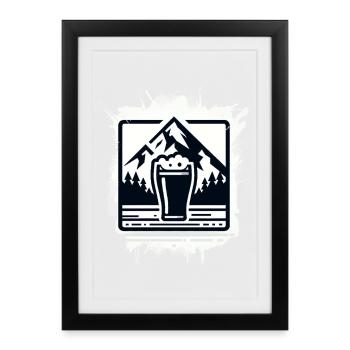 Mountain lake with beer glass motif - Framed poster (27 × 37 cm) - black - Front