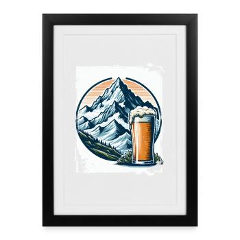 Mountain and Beer Nature Motif - Framed poster (27 × 37 cm) - black - Front