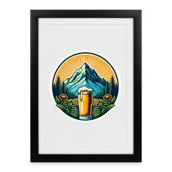 Mountain view with beer glass and nature motifs - Framed poster (27 × 37 cm) - black - Front