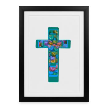 Croix Crucifix Croix Coeurs - Affiche encadrée (27 × 37 cm) - noir - Devant