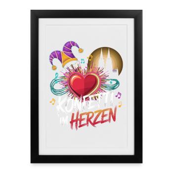 Confettis de Cologne dans le cœur Carnaval Coeur Cologne - Affiche encadrée (27 × 37 cm) - noir - Devant