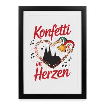 Confettis de Cologne dans le cœur Carnaval Coeur Cologne - Affiche encadrée (27 × 37 cm) - noir - Devant