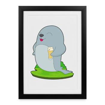 Seehund Bier - Gerahmtes Poster (27 × 37 cm) - Schwarz - Vorne