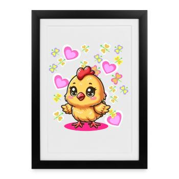 Printemps Pâques Poussin Enfants Enfant Coeur de Poulet - Affiche encadrée (27 × 37 cm) - noir - Devant
