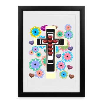 Croix Jésus Croix Crucifix Messie Cœur - Affiche encadrée (27 × 37 cm) - noir - Devant