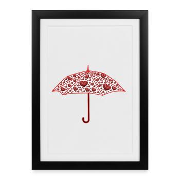 Umbrella Heart Hearts Valentine Love - Framed poster (27 × 37 cm) - black - Front