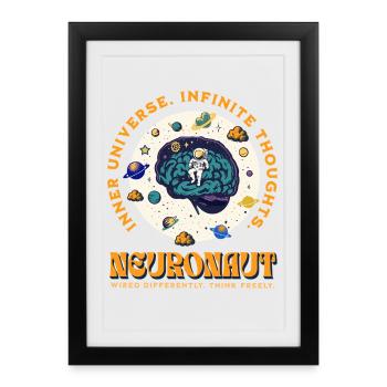 Cerveau neuroépicé d’astronaute neurodivergent - Affiche encadrée (27 × 37 cm) - noir - Devant