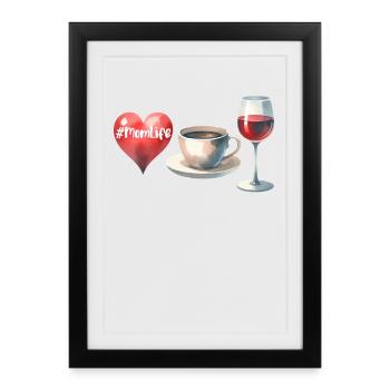 MomLife Café Vin Coeur Aquarelle Look Drôle - Affiche encadrée (27 × 37 cm) - noir - Devant
