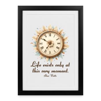 La vie dans l’instant Alan Watts Horloge Art - Affiche encadrée (27 × 37 cm) - noir - Devant