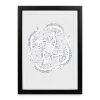 Champignons psychédéliques Triskelion | Art du symbole mystique - Affiche encadrée (27 × 37 cm) - noir - Devant