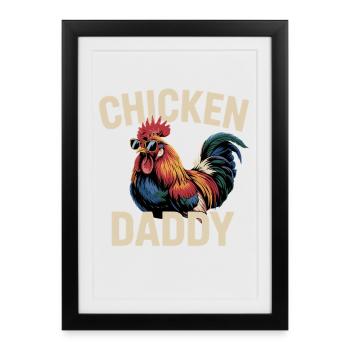 Poulet Papa Poulets Fête des Pères Volaille Fermier Coq - Affiche encadrée (27 × 37 cm) - noir - Devant