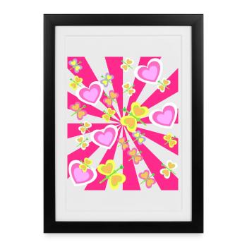 Printemps Coeur Coeurs Été Été Rétro Années 80 - Affiche encadrée (27 × 37 cm) - noir - Devant