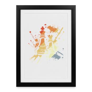 Reine et Roi d’échecs vintage - Affiche encadrée (27 × 37 cm) - noir - Devant