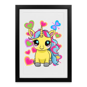 Licorne Licornes Cheval Chevaux Enfants Enfant - Affiche encadrée (27 × 37 cm) - noir - Devant