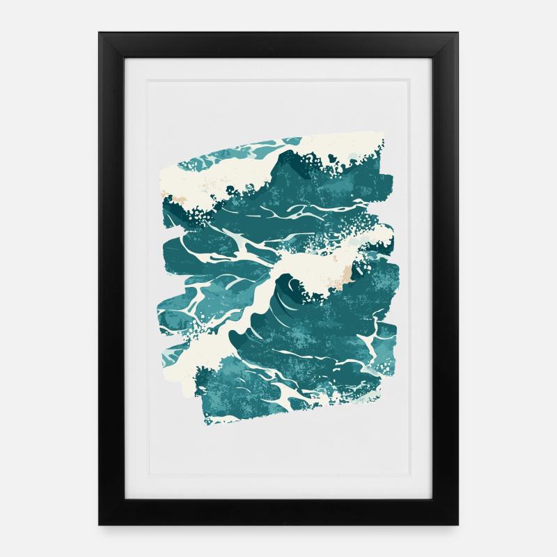 Wellen und Meer - Gerahmtes Poster (27 × 37 cm) - Schwarz