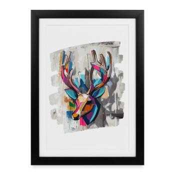 Deer with antlers - Framed poster (27 × 37 cm) - black - Front