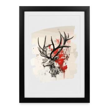 Deer with antlers - Framed poster (27 × 37 cm) - black - Front