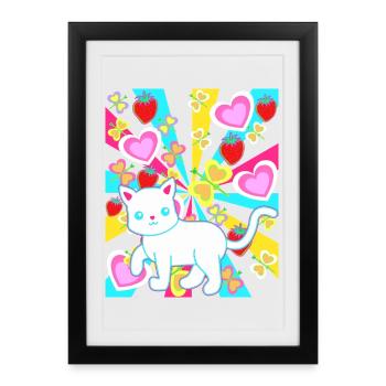 colorful colorful retro summer cat cats - Framed poster (27 × 37 cm) - black - Front