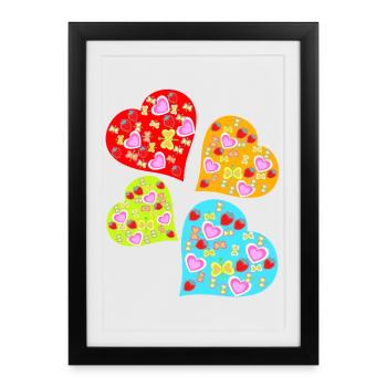 Retro Heart Hearts Vintage Strawberries Butterflies - Framed poster (27 × 37 cm) - black - Front