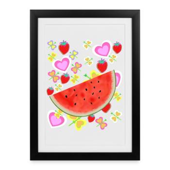 Fruit Melon Fruit Vintage Fraises Coeur - Affiche encadrée (27 × 37 cm) - noir - Devant