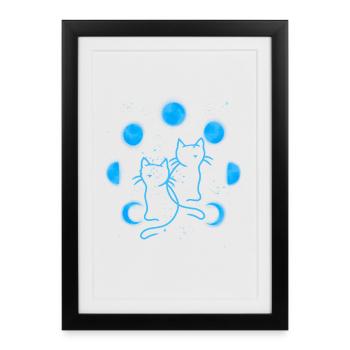 Cat Cats Moon Moon Phases - Framed poster (27 × 37 cm) - black - Front