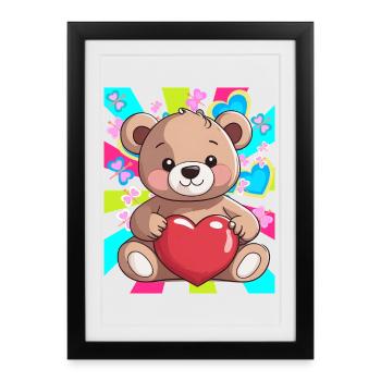 Teddy Teddy Bear Heart Hearts Valentine's Day Valentine - Framed poster (27 × 37 cm) - black - Front