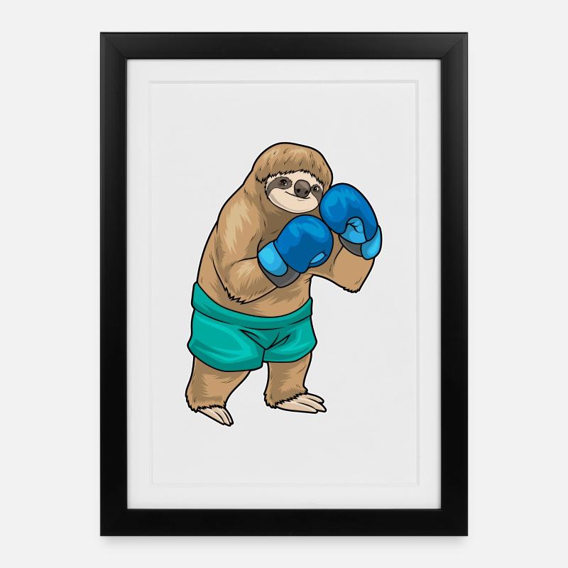 Faultier Boxer Boxhandschuhe Boxen - Gerahmtes Poster (27 × 37 cm) - Schwarz