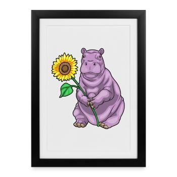 Hippopotamus Sunflower - Framed poster (27 × 37 cm) - black - Front