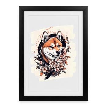 Shiba Inu - Affiche encadrée (27 × 37 cm) - noir - Devant
