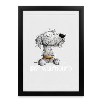 Irish Wolfhound Cartoon Dog Dog Breed - Affiche encadrée (27 × 37 cm) - noir - Devant