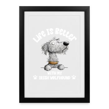 Irish Wolfhound Cartoon Dog Dog Breed - Affiche encadrée (27 × 37 cm) - noir - Devant