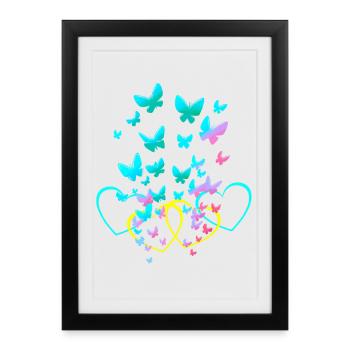 Retro Heart Hearts Butterflies Spring Valentine - Framed poster (27 × 37 cm) - black - Front