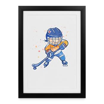 Petit joueur de hockey sur glace - Affiche encadrée (27 × 37 cm) - noir - Devant