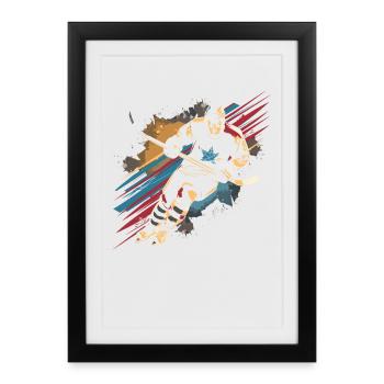 Graphique de joueur de hockey sur glace - Affiche encadrée (27 × 37 cm) - noir - Devant