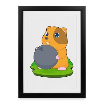 Hamster Bowling Boule de bowling - Affiche encadrée (27 × 37 cm) - noir - Devant