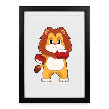 Löwe Boxer Boxhandschuhe Boxen - Gerahmtes Poster (27 × 37 cm) - Schwarz - Vorne
