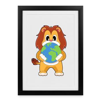 Globe terrestre du lion - Affiche encadrée (27 × 37 cm) - noir - Devant