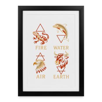 Alchemical Animal Symbols | Four Elements Art - Framed poster (27 × 37 cm) - black - Front