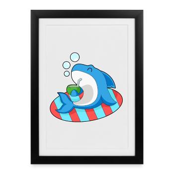 Shark Coconut Surfboard Summer - Framed poster (27 × 37 cm) - black - Front