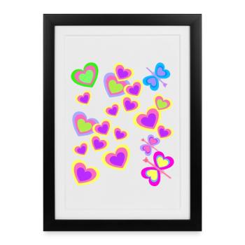 Kids Summer Retro Butterflies Heart - Framed poster (27 × 37 cm) - black - Front