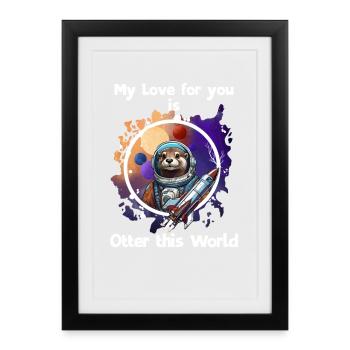 Animal de l’espace avec fusée et cœur - Affiche encadrée (27 × 37 cm) - noir - Devant