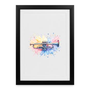 Colorful Trumpet Watercolor Watercolor Paint Splash - Framed poster (27 × 37 cm) - black - Front