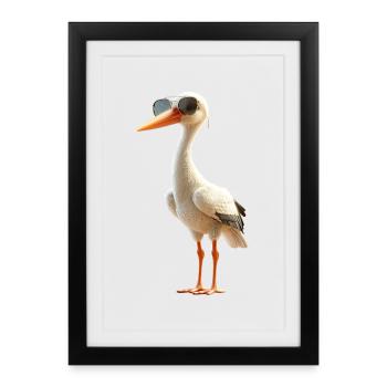 Amoureux des cigognes Cigognes blanches Cigognes géantes Cigognes - Affiche encadrée (27 × 37 cm) - noir - Devant